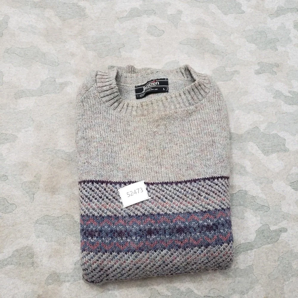 Vintage Jantzen Sweater Mens Large Gray Fair Isle Pullover Birds Eye Grandpa
